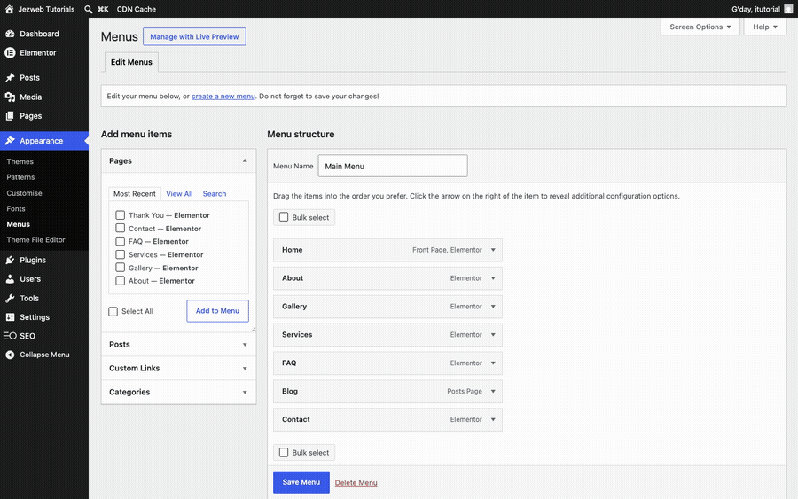 Step 3: Tick the page and click Add to Menu (animation)