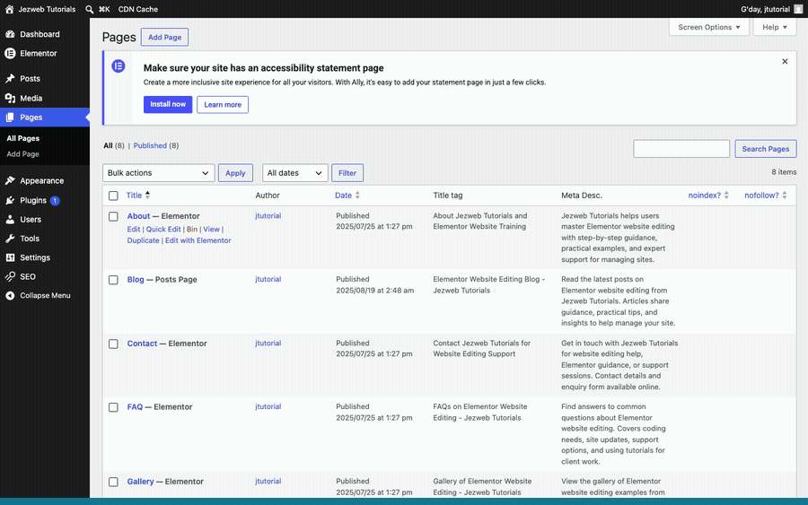 Step 2: Open the About page in Elementor (animation)