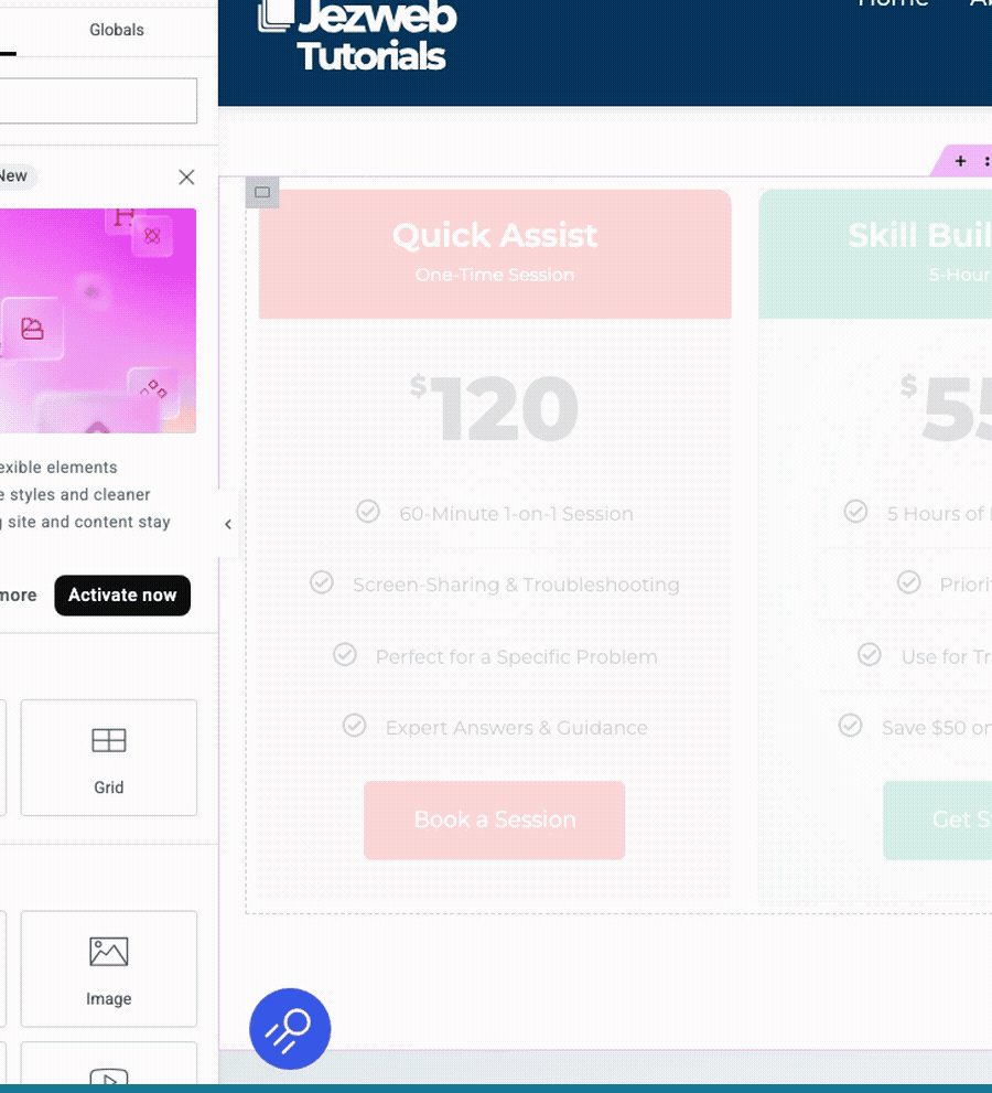 Step 3: Select the pricing table (animation)